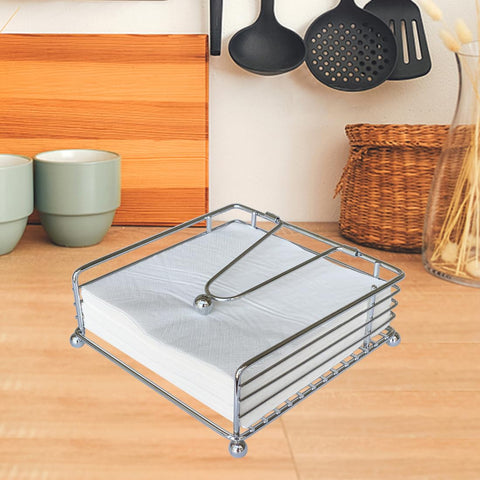 Hiwafifi 7x7 inch silver napkin holder sized for dinner and cocktail napkins
