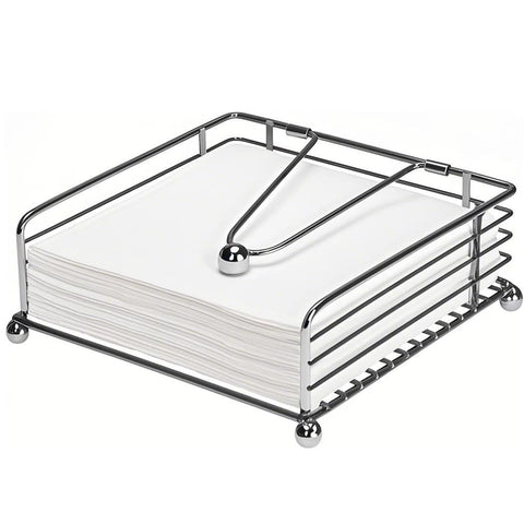 Hiwafifi napkin holder for table with weighted arm in bright silver keeps napkins neatly in place.