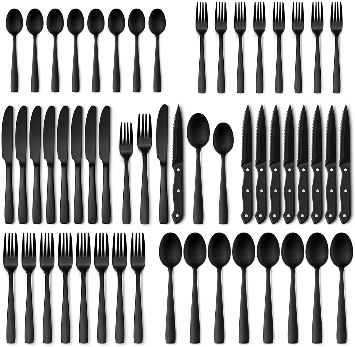 HIWARE 48-piece matte black silverware set for elegant family dining and entertaining