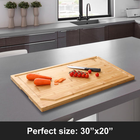 Hiware bamboo cutting board handle closeup showcases built-in grips for easy handling.