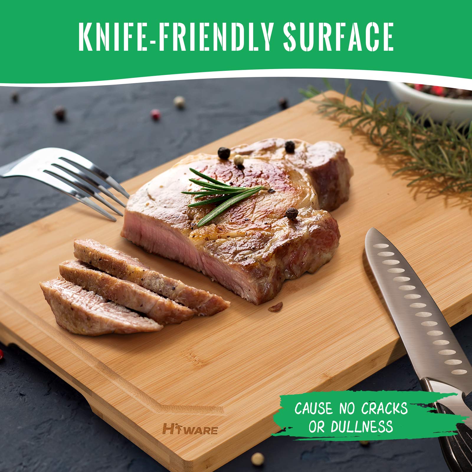 Hiware bamboo cutting board inner handles keep grip away from cutting area