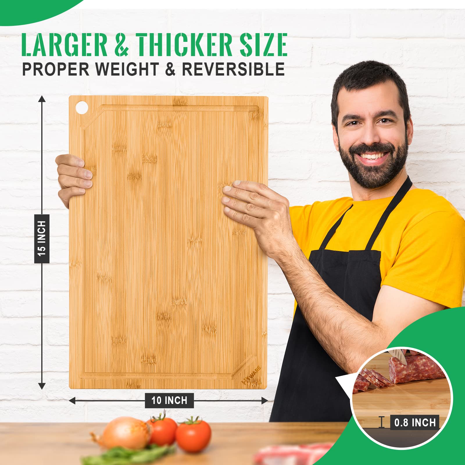 Hiware cutting board with juice groove to catch liquids and reduce mess