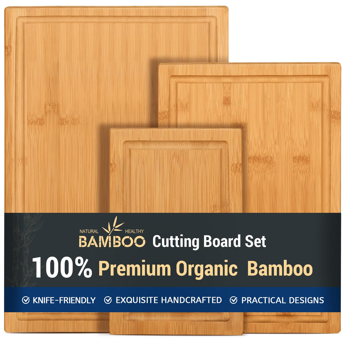 Hiware bamboo cutting board large with juice groove for easy liquid management