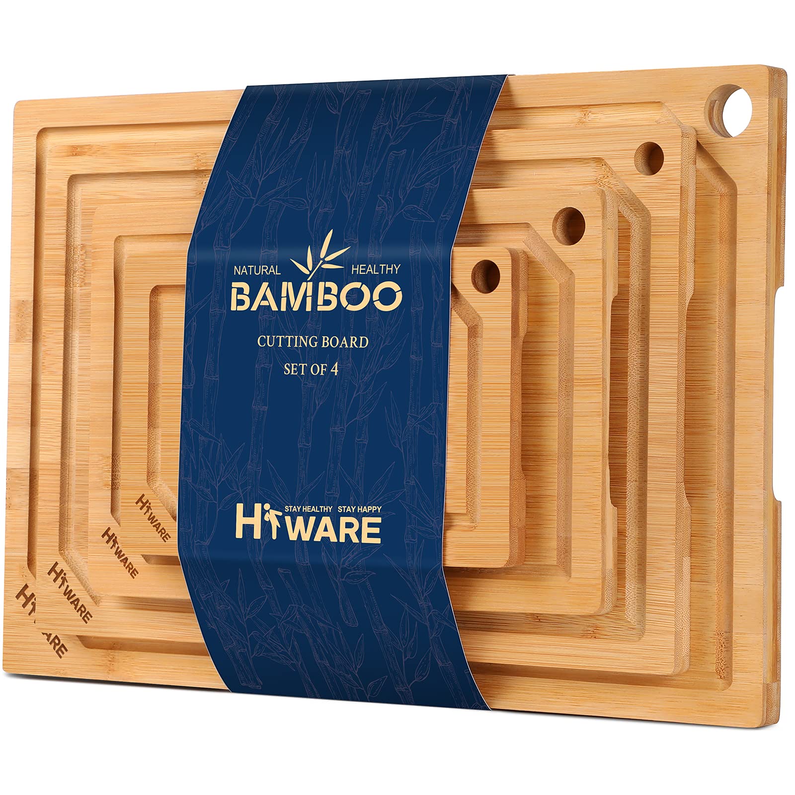 Hiware four-piece bamboo cutting board set overview for organized kitchen prep