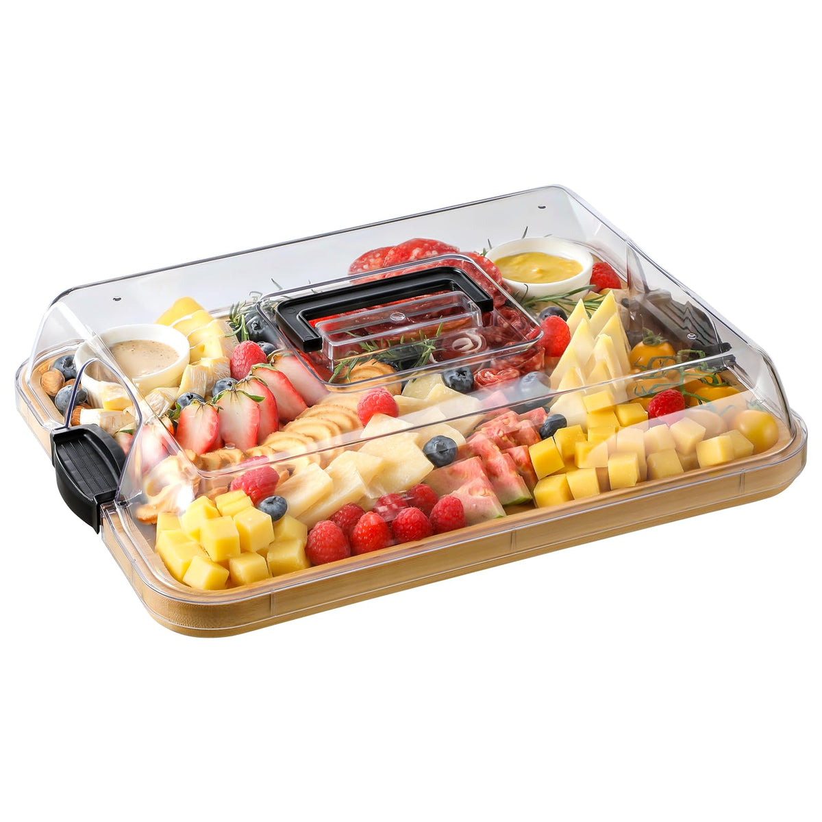 HIWARE charcuterie board with lid clips showcases fresh spreads securely.