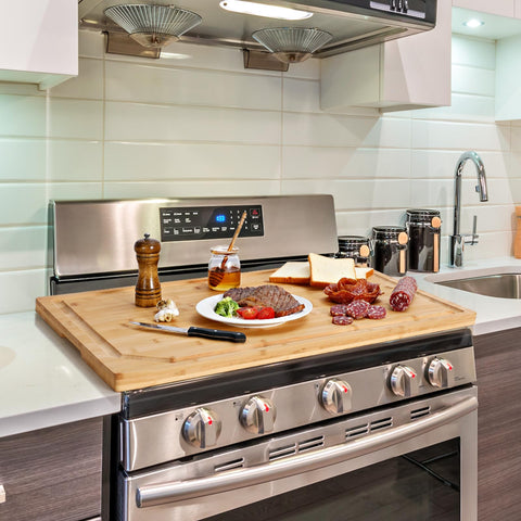 Hiware cutting board provides a stylish prep or serving surface in the kitchen.