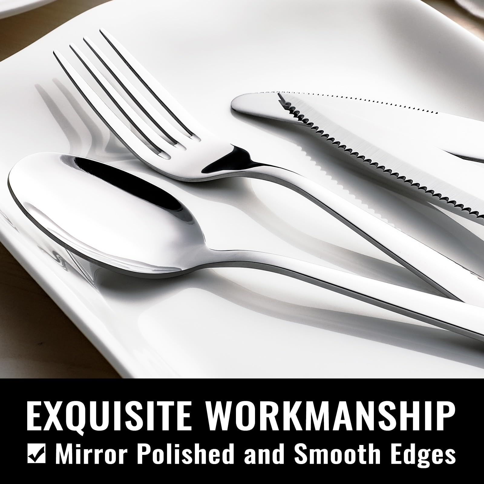 Hiware dinner forks, salad forks, and spoons included for a full dining set.