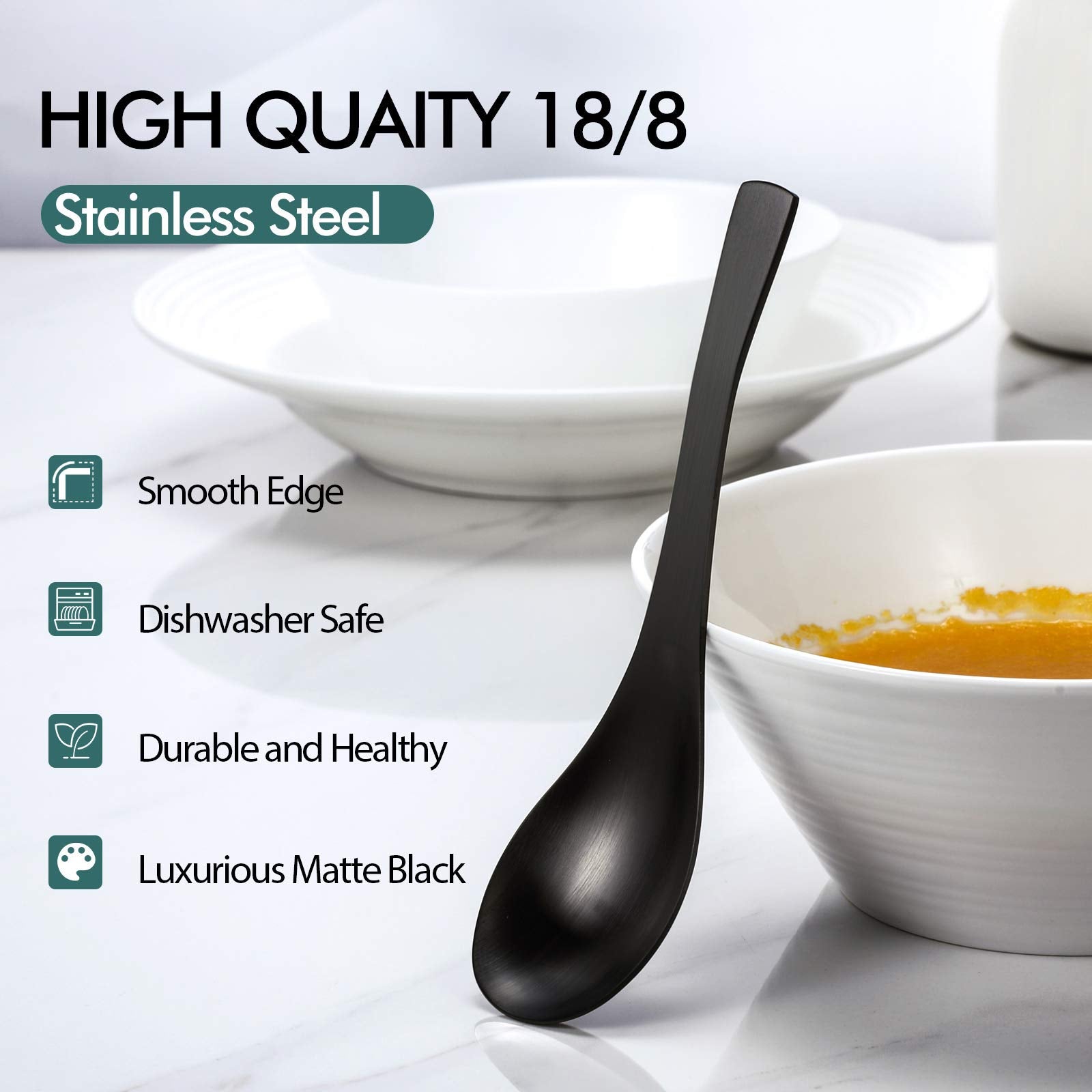 HIWARE vintage polished black finish spoon for elegant dining