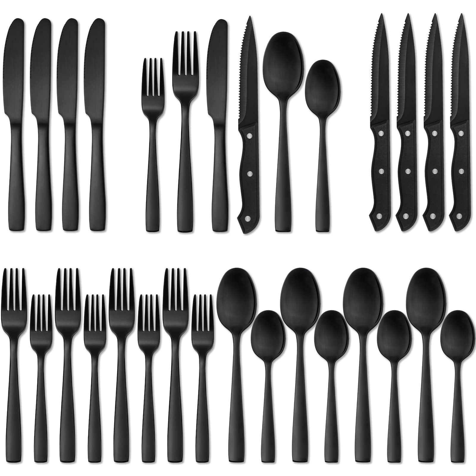 Hiware matte black silverware set with four dinner forks for everyday family meals.