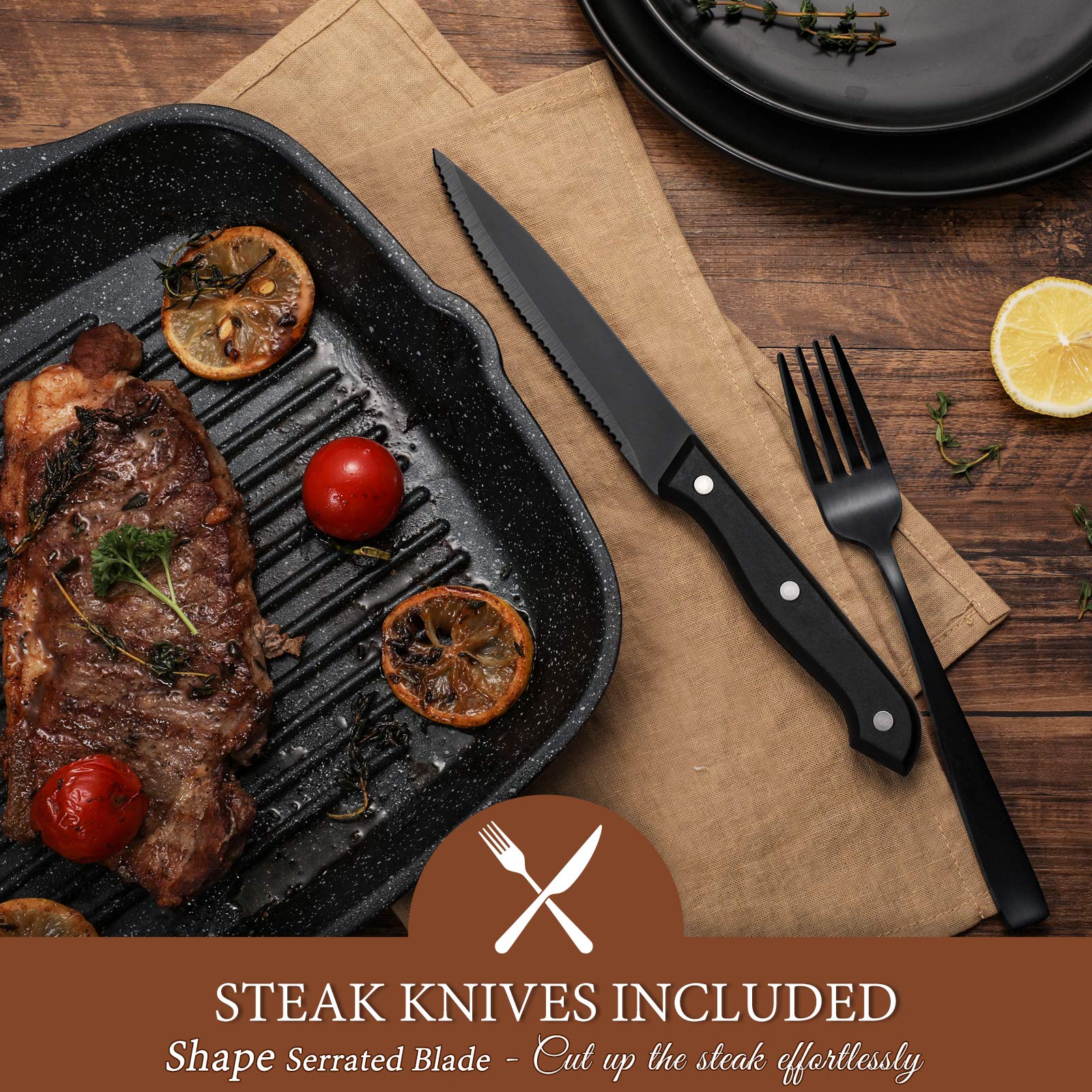 Hiware matte black silverware set with four teaspoons for precise, comfortable portions.