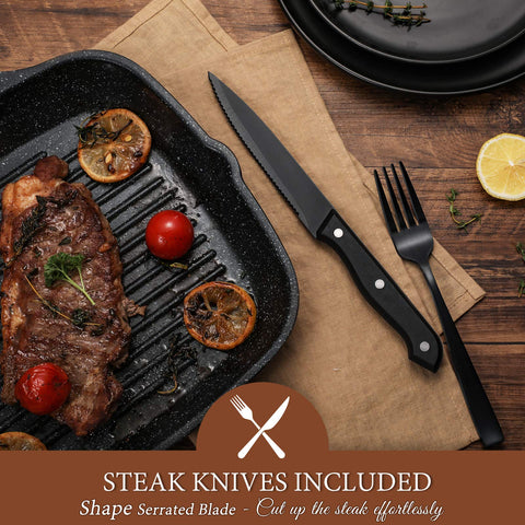 Hiware matte black silverware set with four teaspoons for precise, comfortable portions.