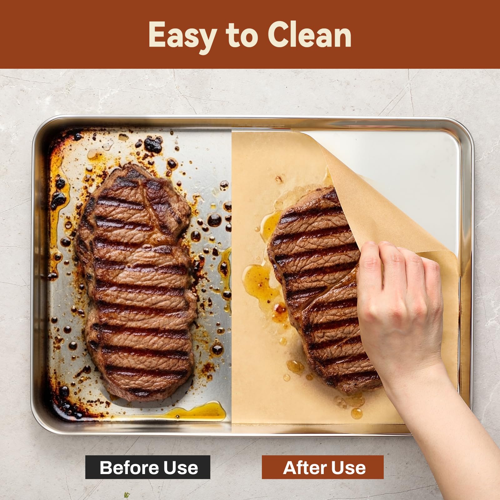 Ideal for high heat, HIWARE parchment sheets withstand up to 450F for versatile cooking.