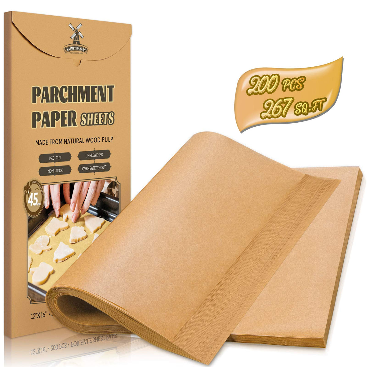 HIWARE parchment sheets boxed for easy half-sheet pan prep, mess-free.