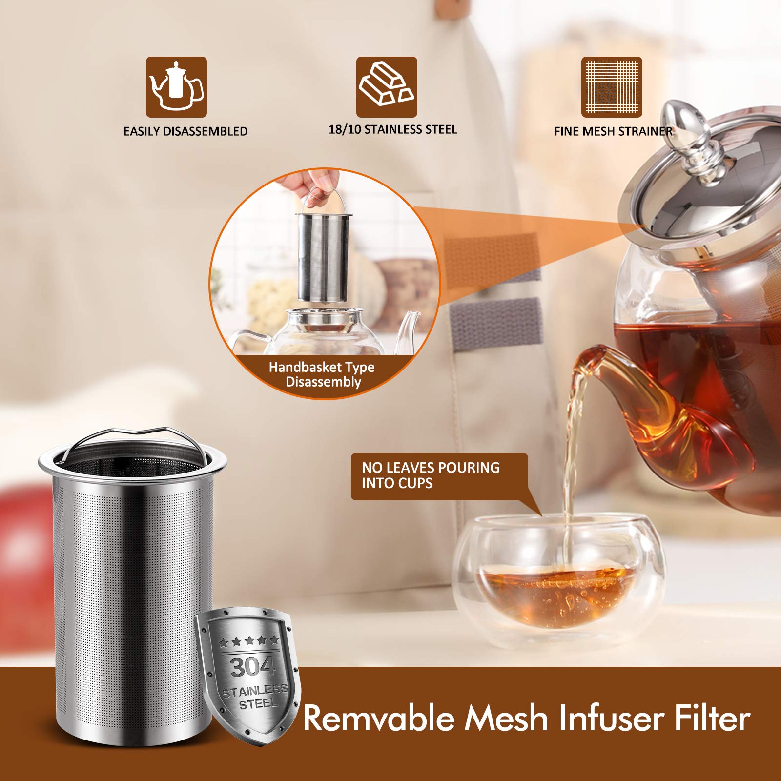 HIWARE removable infuser filter for loose leaf and blooming teas