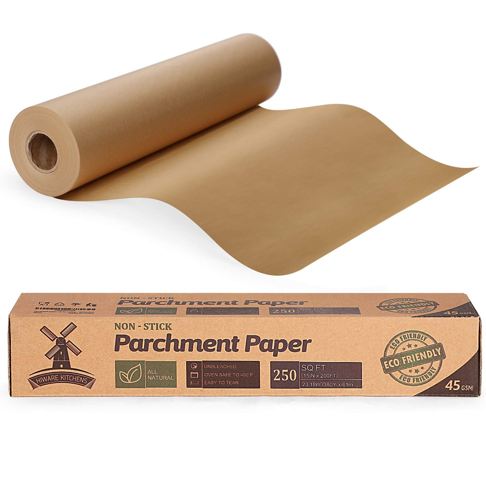 Hiware unbleached parchment paper roller with cutter for clean, straight edges.