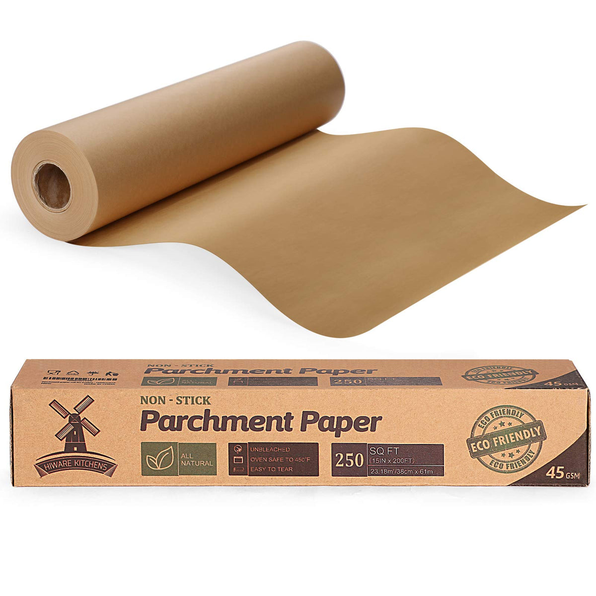 Hiware unbleached parchment paper roller with cutter for clean, straight edges.