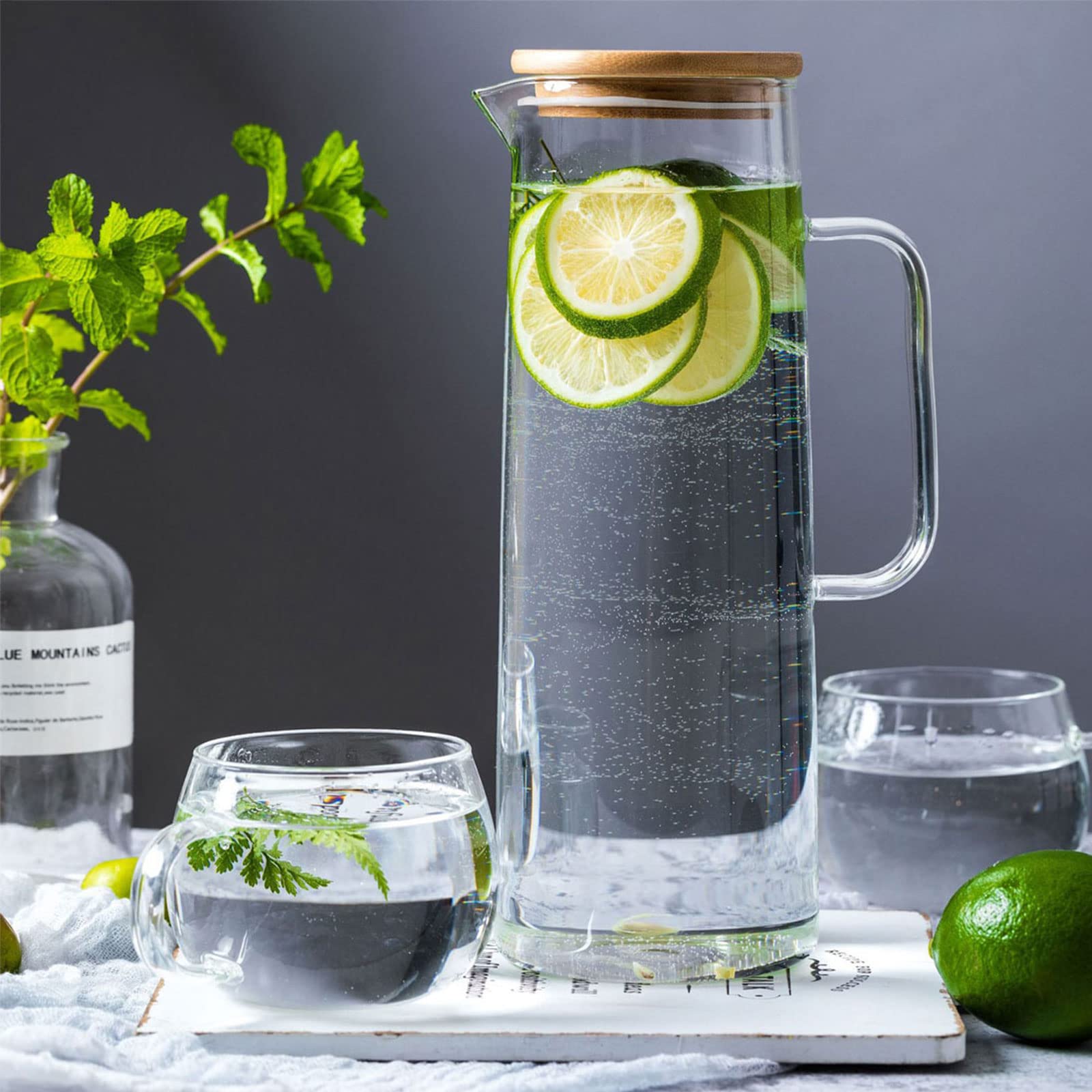 hjn glass pitcher bamboo lid offers natural grip and seal