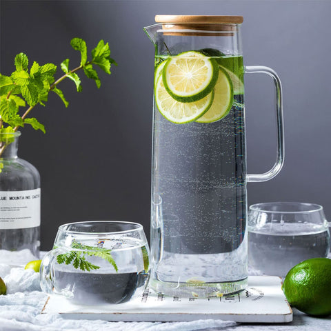 hjn glass pitcher bamboo lid offers natural grip and seal