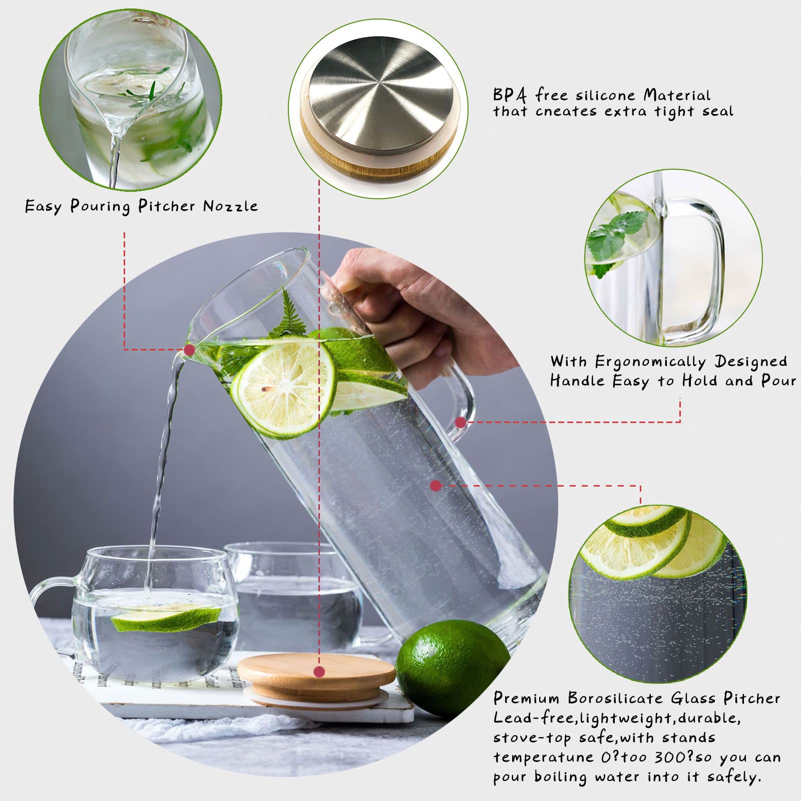 hjn glass pitcher heat-resistant borosilicate withstands boiling pours