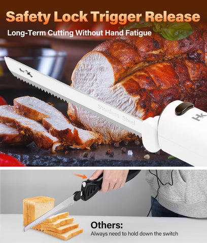 HK cordless electric knife for meat carving and roast preparation.