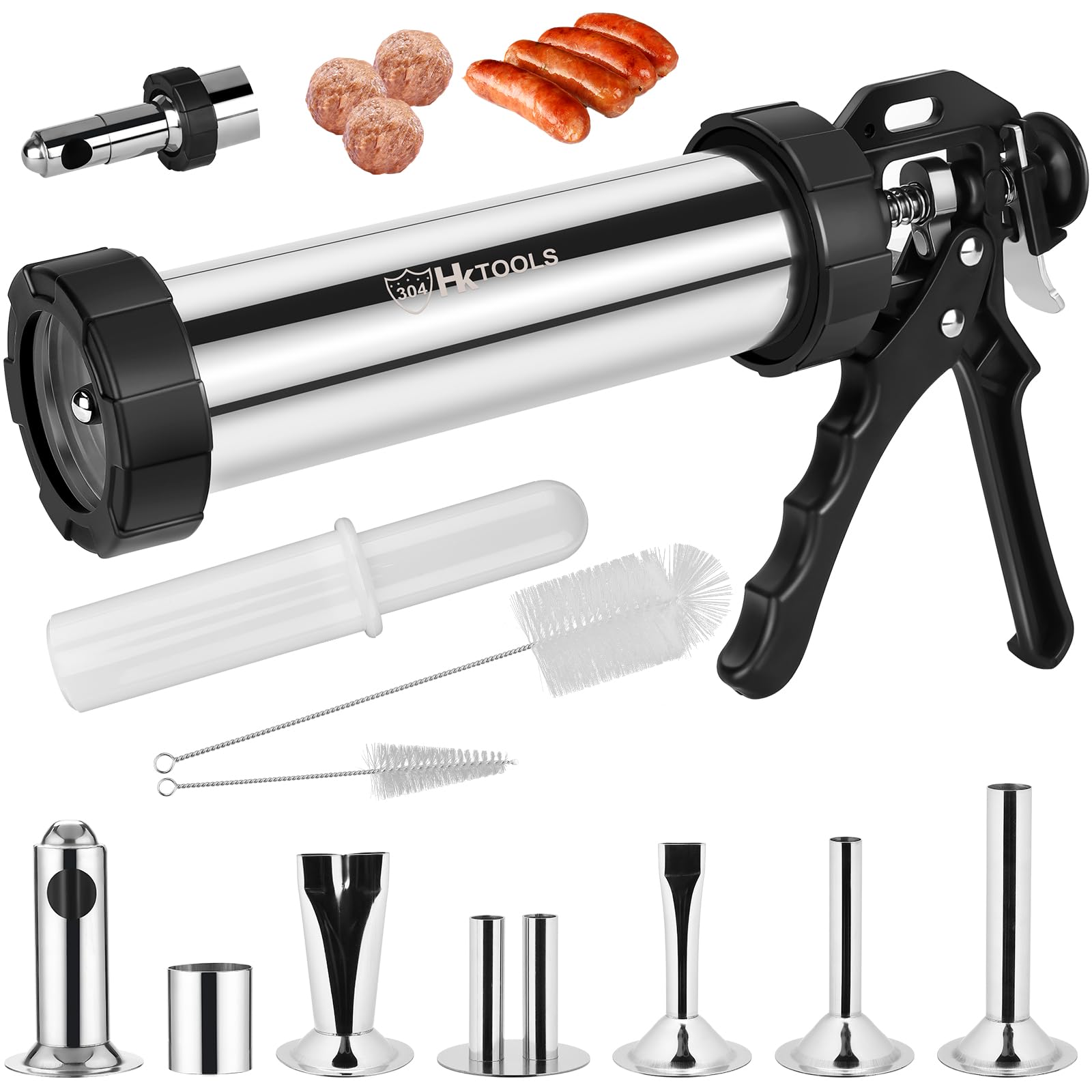 HK jerky gun kit barrel focus highlights durable stainless steel for easy extrusion.