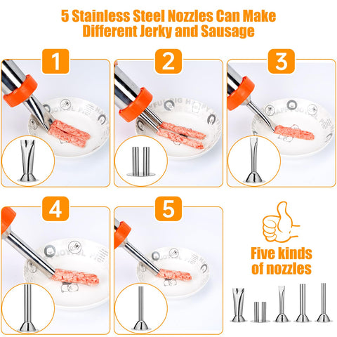 HK Jerky Gun Kit flat head nozzle for flat strip jerky shapes.