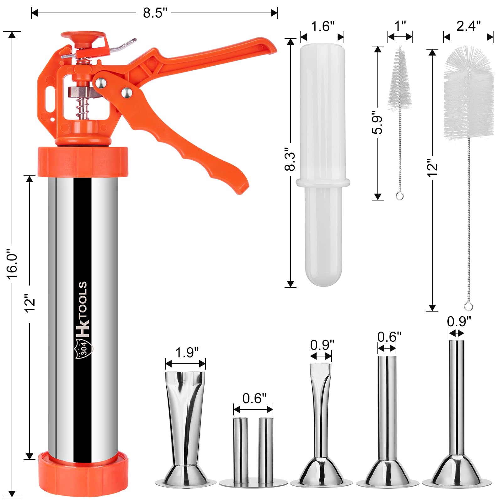 HK Jerky Gun Kit stainless barrel for durable, easy-to-clean meat extrusion.