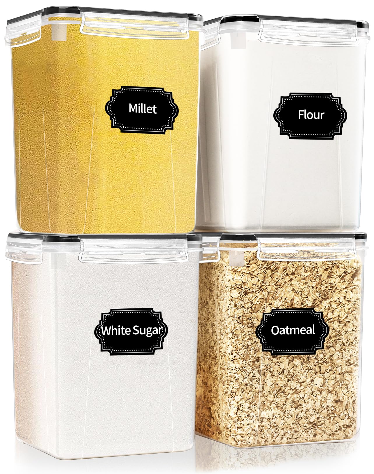 HKJ Chef 4 Pack large airtight containers with lids keeps pantry organized and fresh