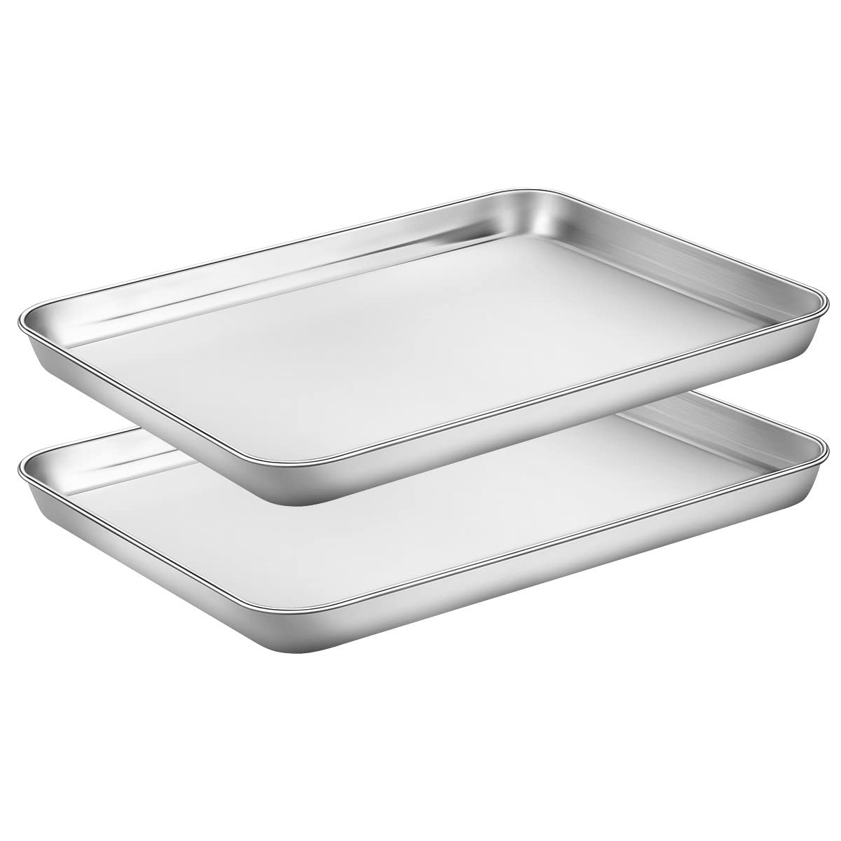 HKJ Chef baking sheets set 2 front view showing stainless steel construction for durability.