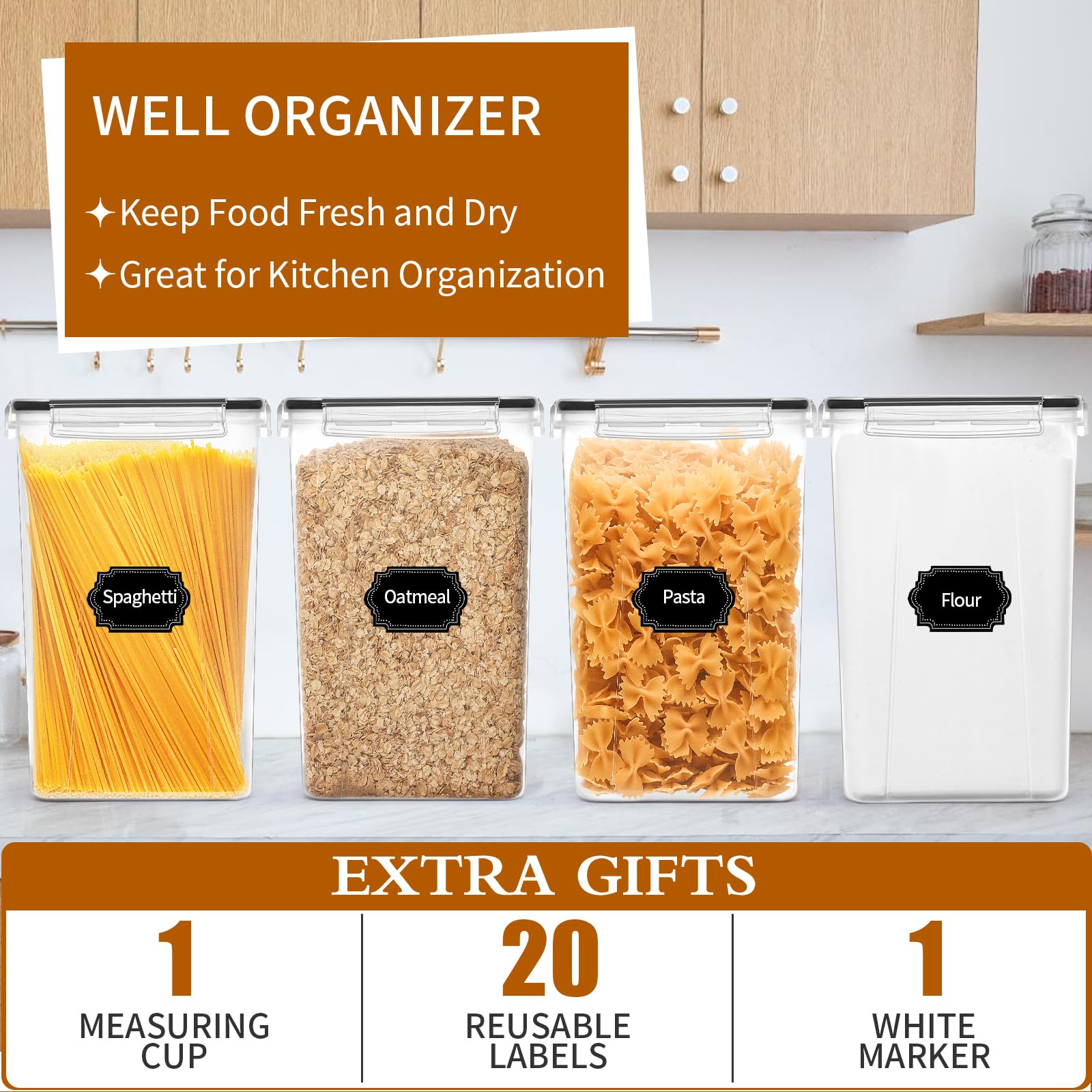HKJ Chef flour sugar rice storage shows generous 6.5L capacity