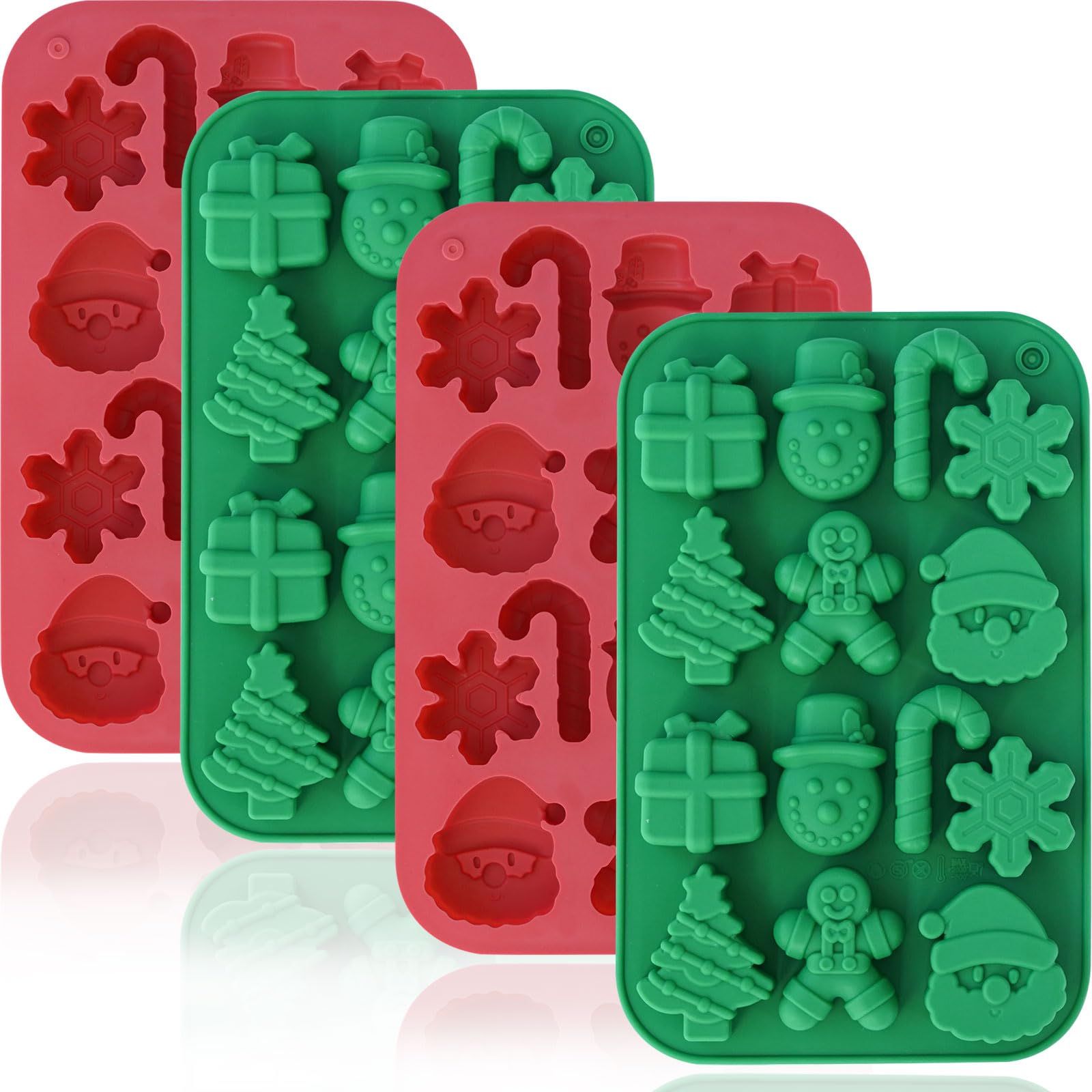HKNMTT Christmas silicone molds set in red and green for festive chocolates