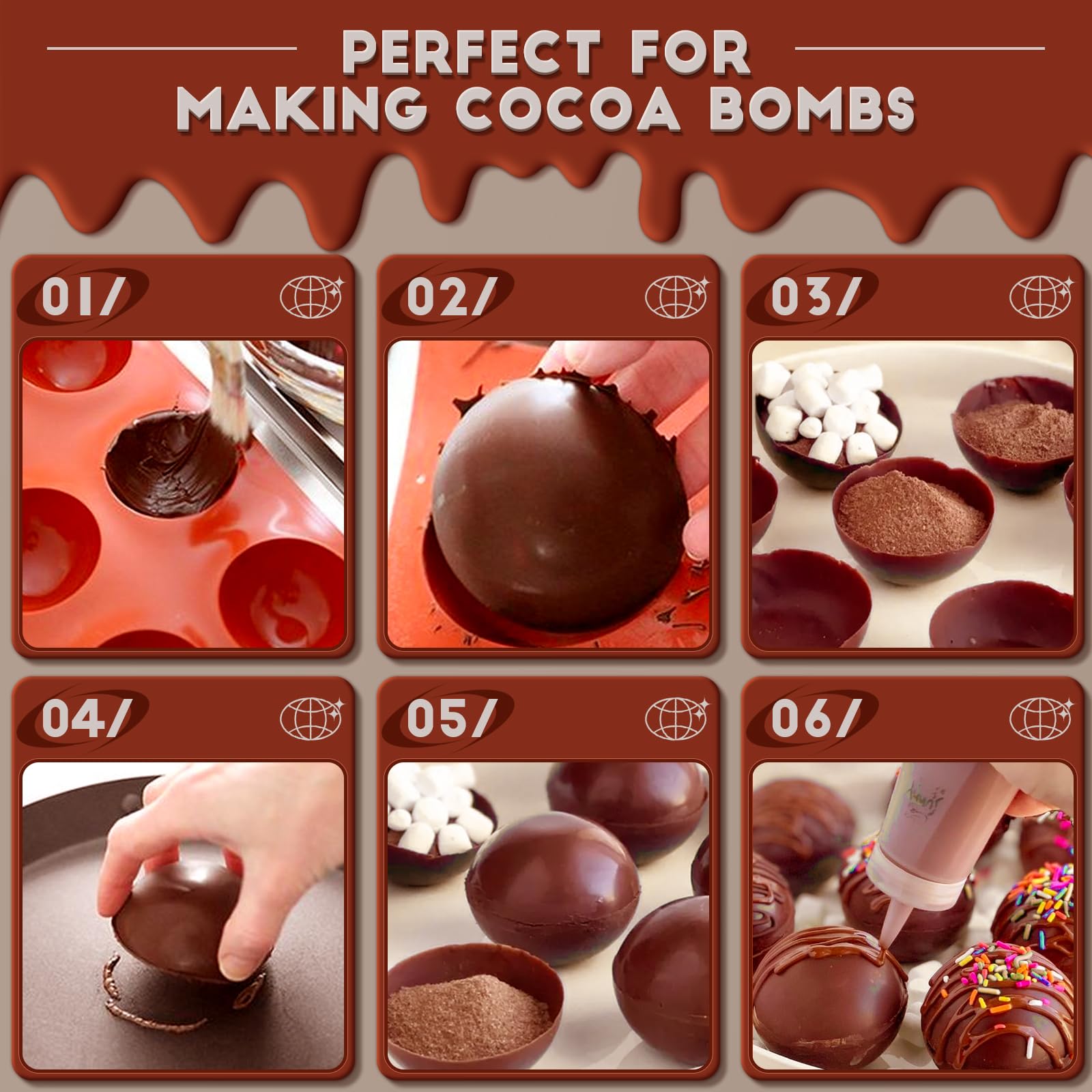 HKNMTT silicone mold for hot cocoa bombs enabling creamy centers and clean release