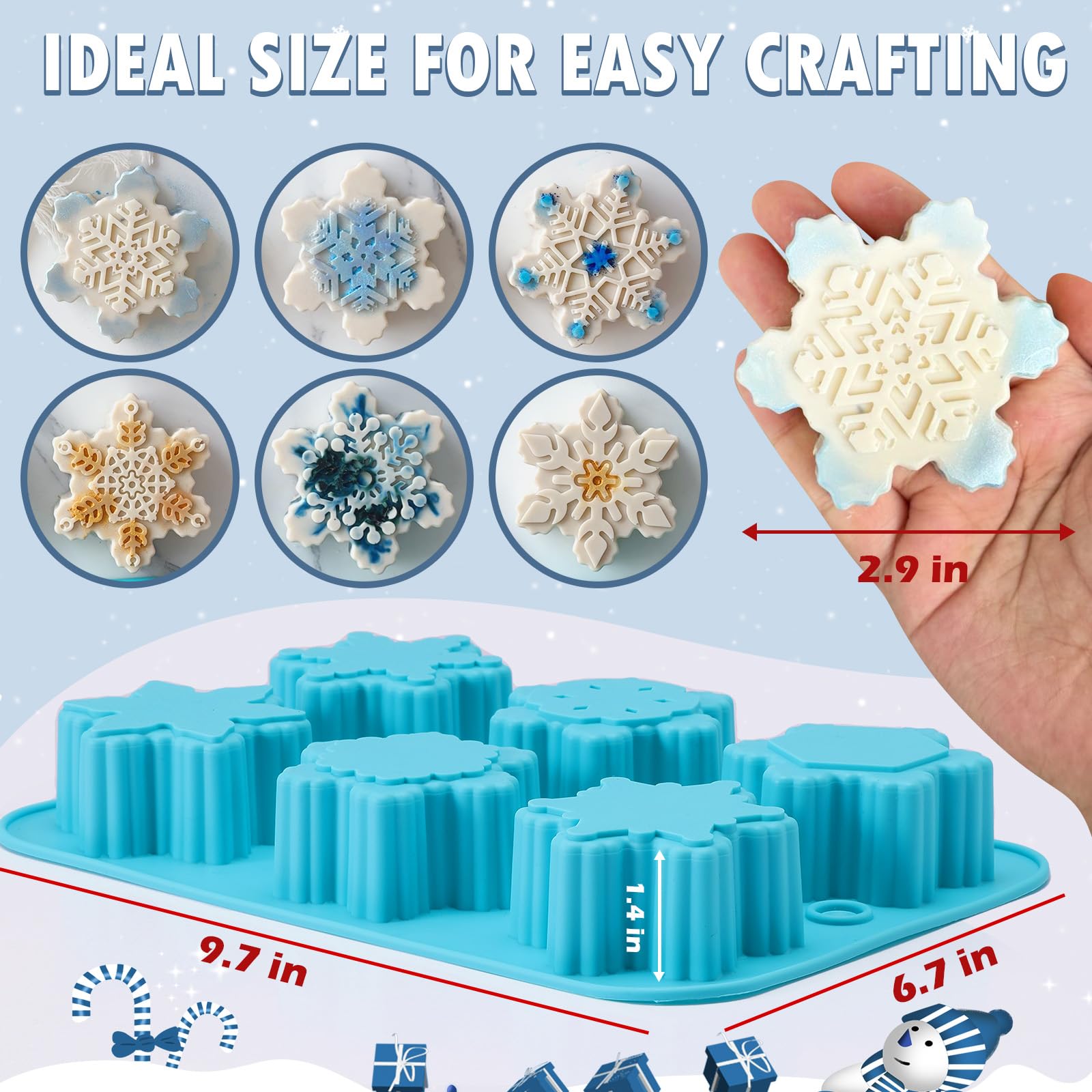 HKNMTT Snowflake mold detailed patterns create premium cocoa bombs and candles.