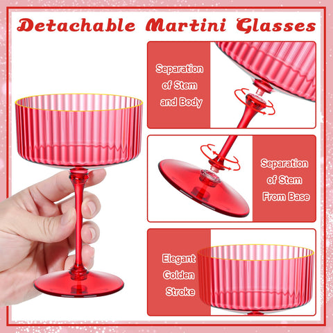 HKSZEH 10 oz red ribbed martini glass displaying vibrant hue for celebrations.