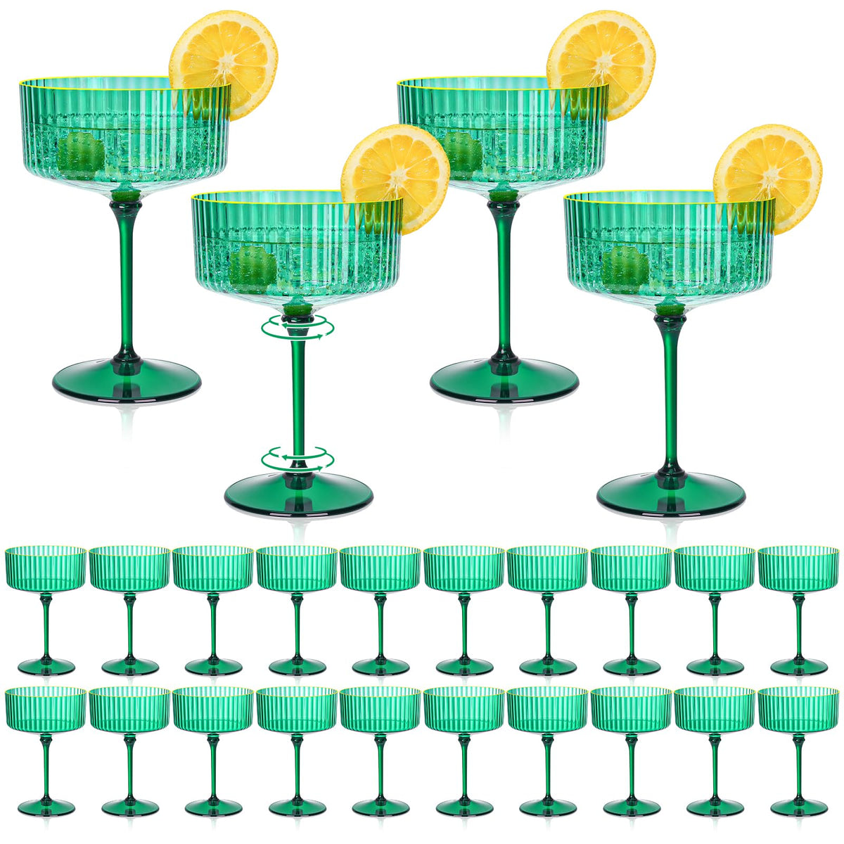 HKSZEH green ribbed martini glass, 10 oz, ideal for stylish cocktails.