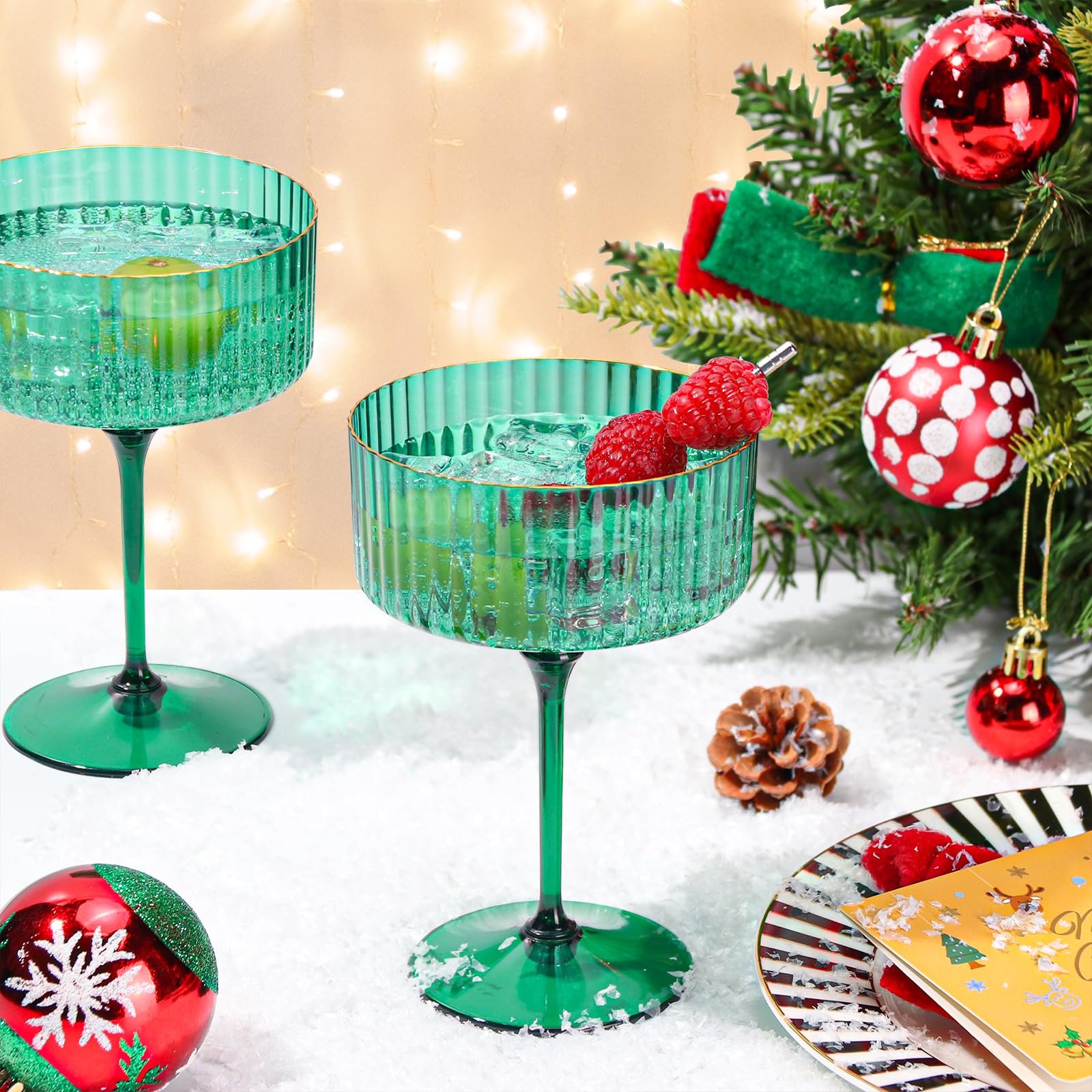 HKSZEH vintage green champagne coupe for festive celebrations.
