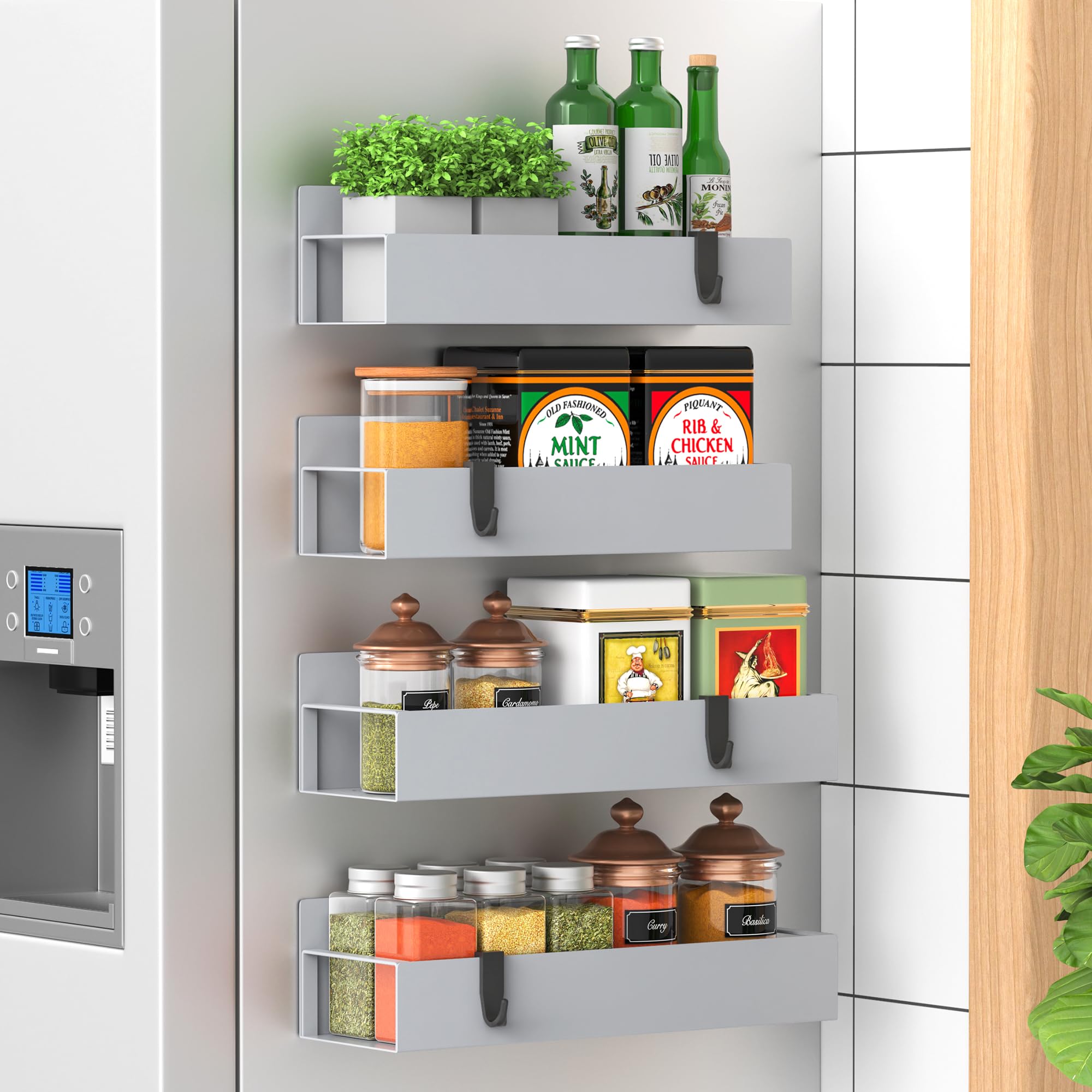 Hleelomi spice rack on fridge side mount, organized spices within reach
