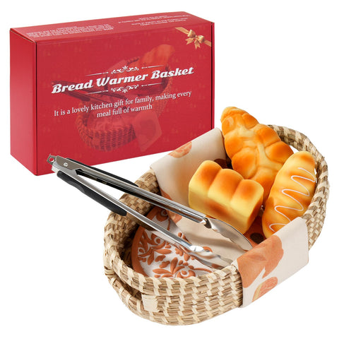 Hlimior bread warming basket with stone keeps bread warm for gatherings.