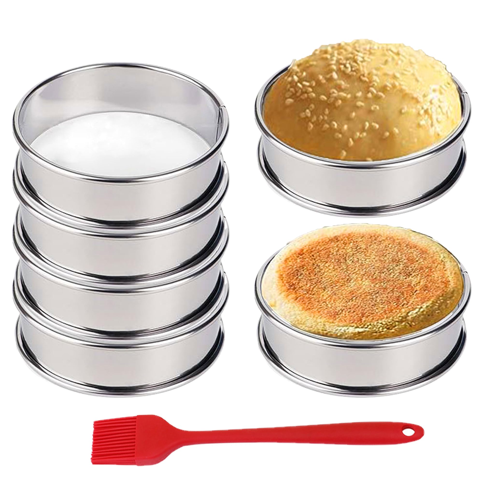 HLMOptimo crumpet rings 4-inch, set of 6, versatile baking molds for tarts and muffins.