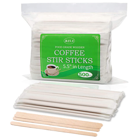 HLSN birch stirrers 5.5 inch individually wrapped for clean coffee stirring