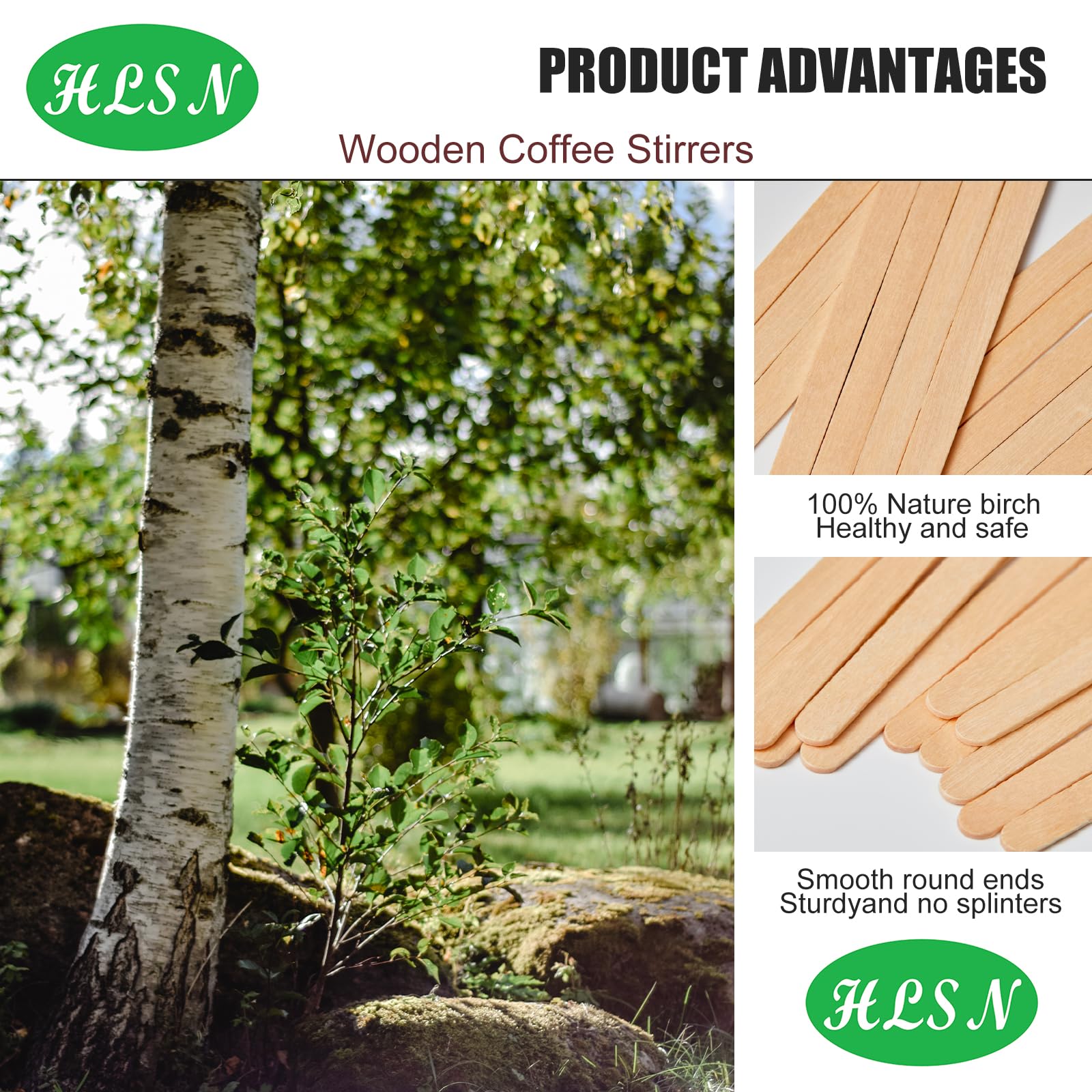 HLSN natural birch stirrers ideal for hot drinks and cocktails