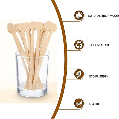 HLSN natural birch wood stirrers provide safe, comfortable grip for coffee and tea