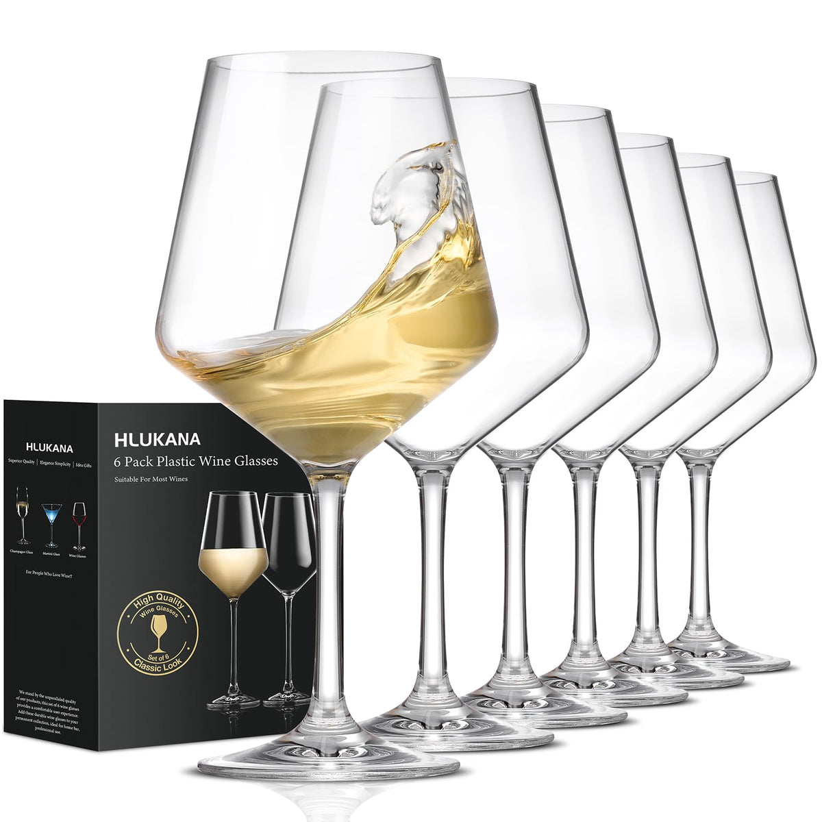 Hlukana unbreakable wine glasses set of 6 with stem, durable for outdoor hosting