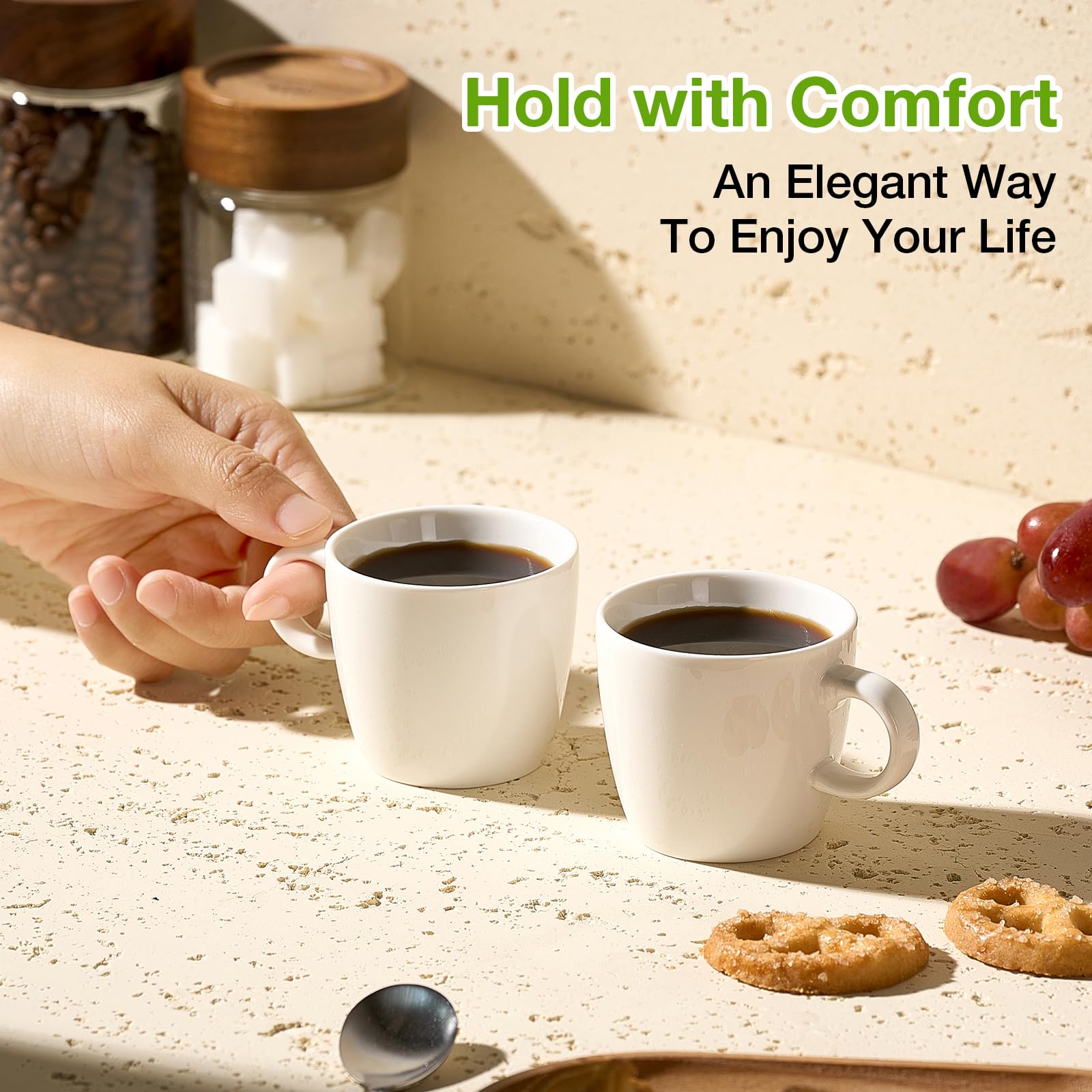 Hlukana espresso cups showcase 3.5 oz capacity for compact portions.