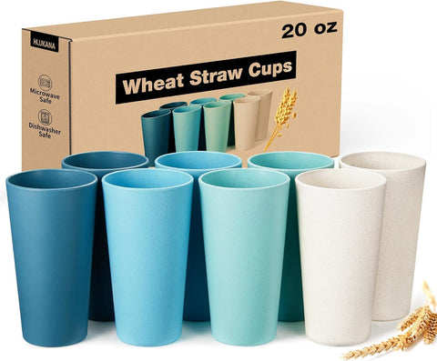 Hlukana wheat straw cups 8-pack 20oz for durable, kid-friendly hydration at home.