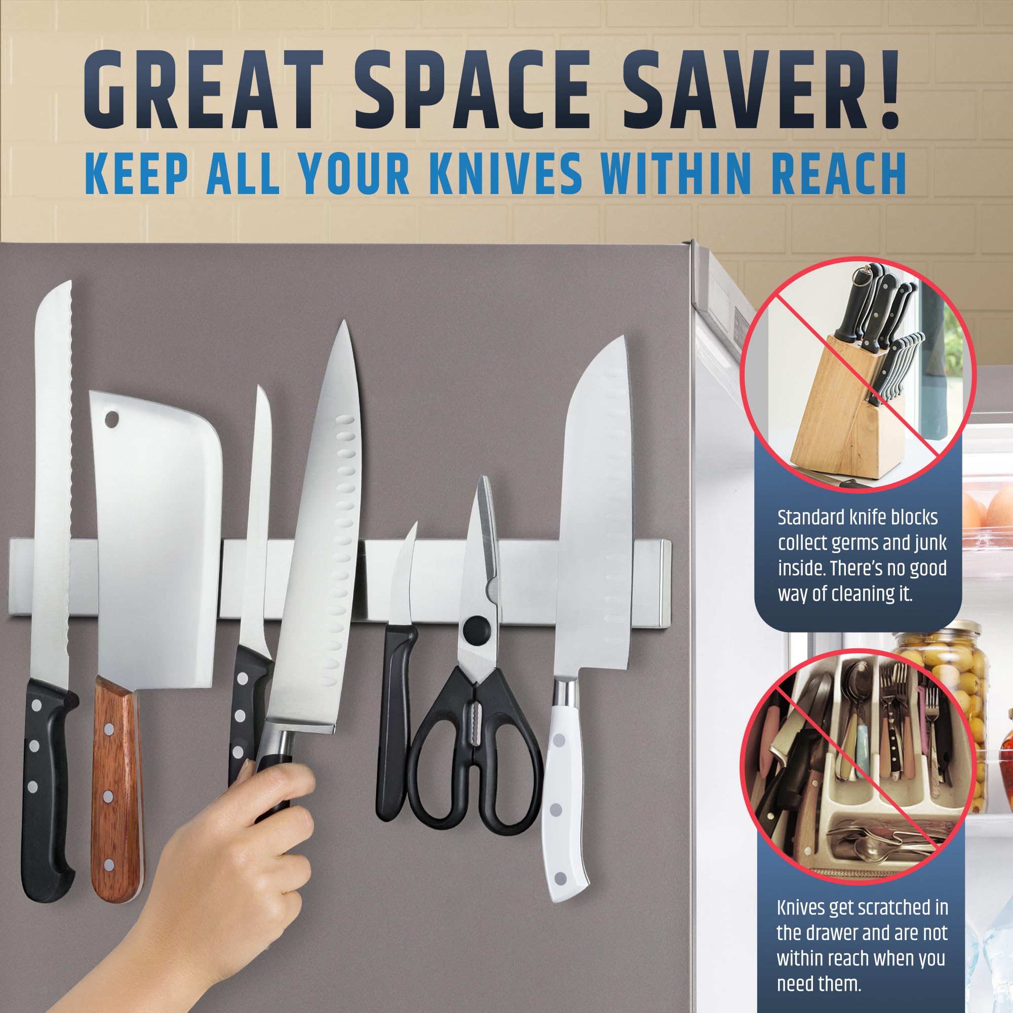 HMmagnets space-saving design reduces bulky knife blocks