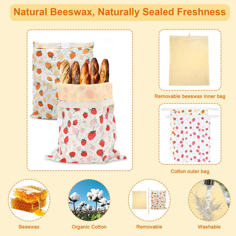 HMAZAE beeswax bread bag outside view shows durable cotton exterior.
