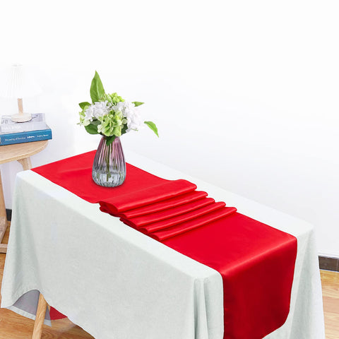 HMQIANG satin table runner 12x108 inches drapes smoothly on long tables.