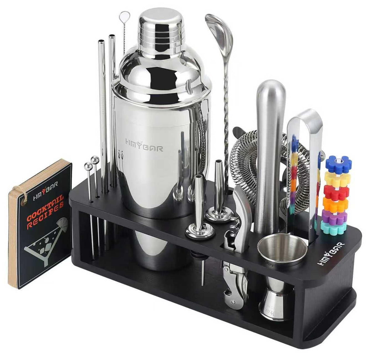 HMYBAR 22pc cocktail shaker set on stand for organized home bartending
