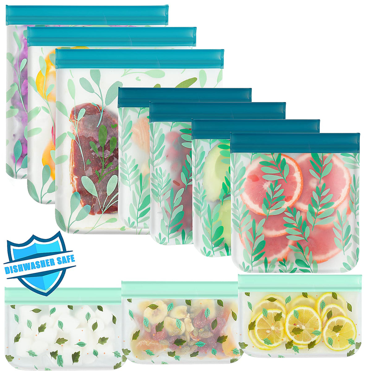 Hndnrxue 10-pack PEVA bags shown for organized kitchen storage and travel.